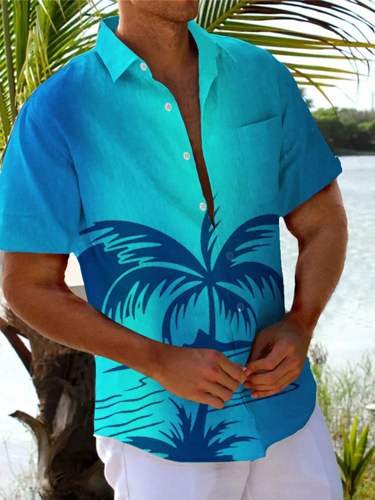 Camisa casual Coconut Tree estampado Lapel para hombre