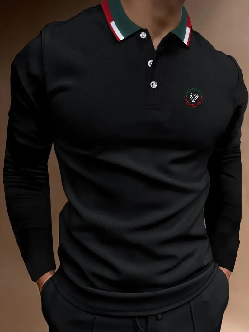 Camisa polo ejecutivo casual a rayas de manga larga para hombre