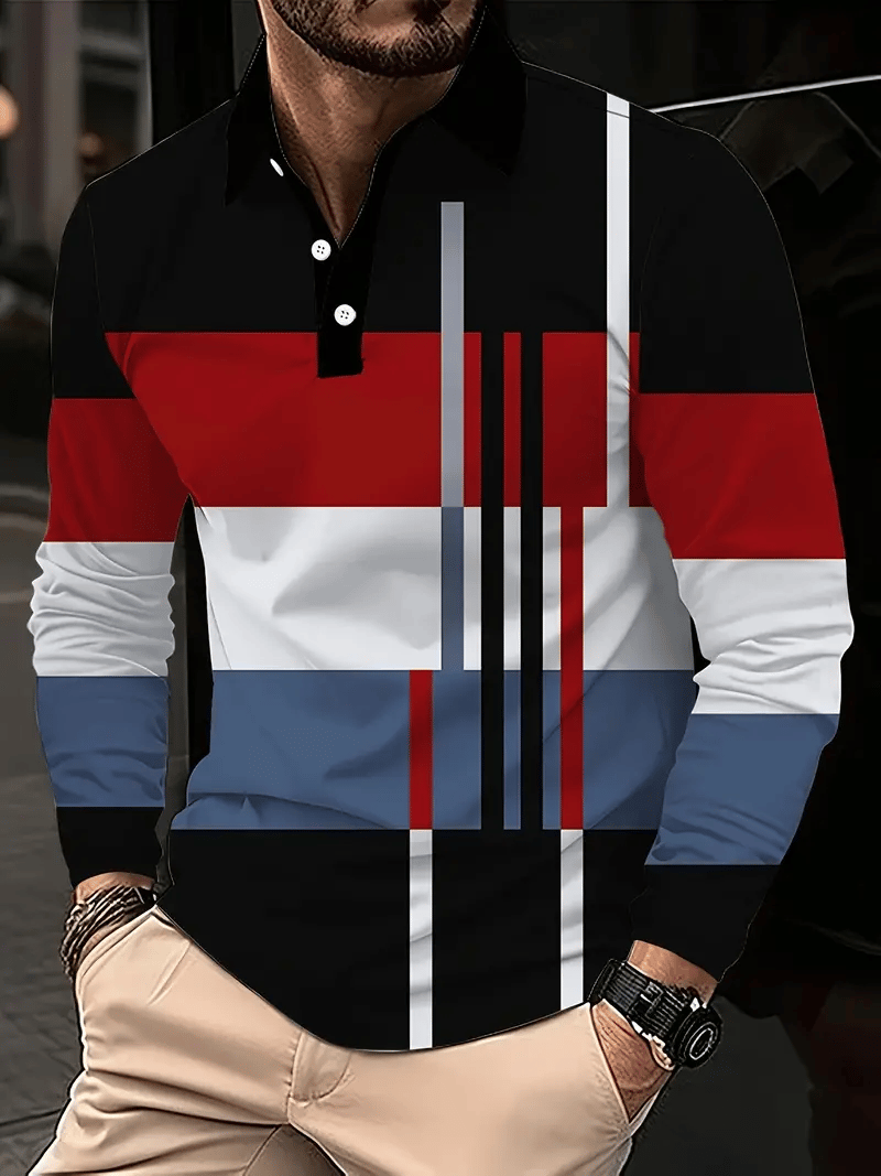 Camisa polo ejecutivo casual a rayas de manga larga para hombre