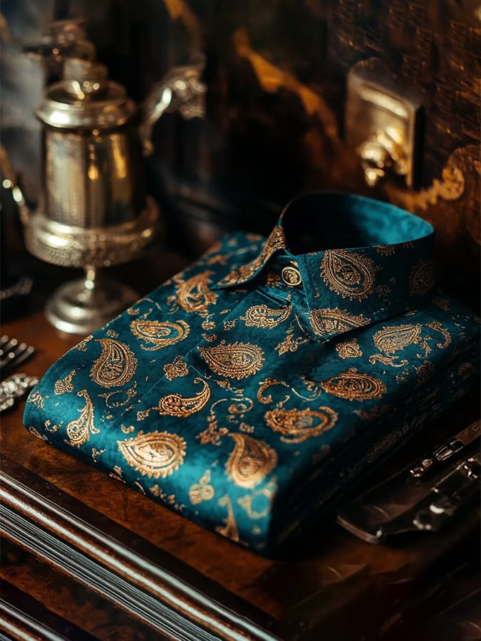 Camisa de moda ejecutivo de lujo Design estampado de manga larga para hombre