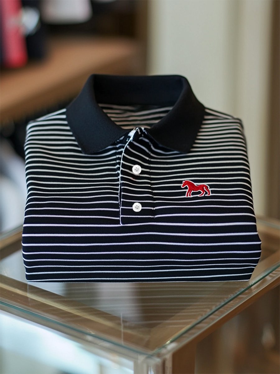 Camisa polo ejecutivo casual a rayas Button de manga corta para hombre