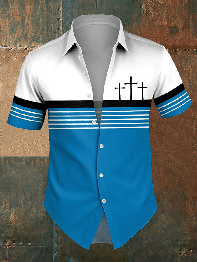 Camisa retro Faith a rayas de manga corta para hombre