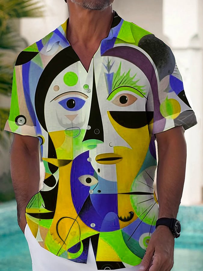 Camisa de moda casual Art estampado de manga corta para hombre