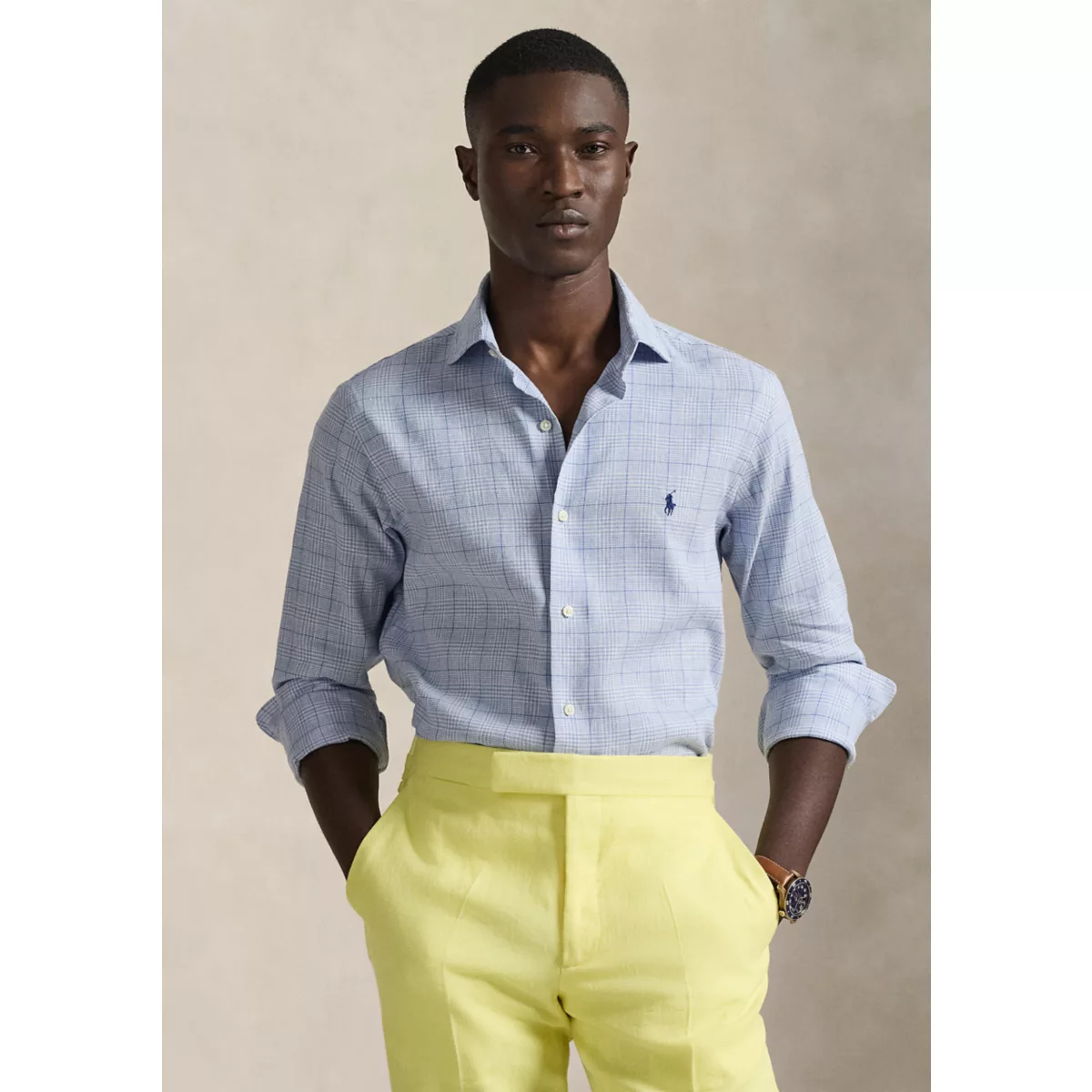 Classic Fit Checked Linen-Blend Shirt - 1