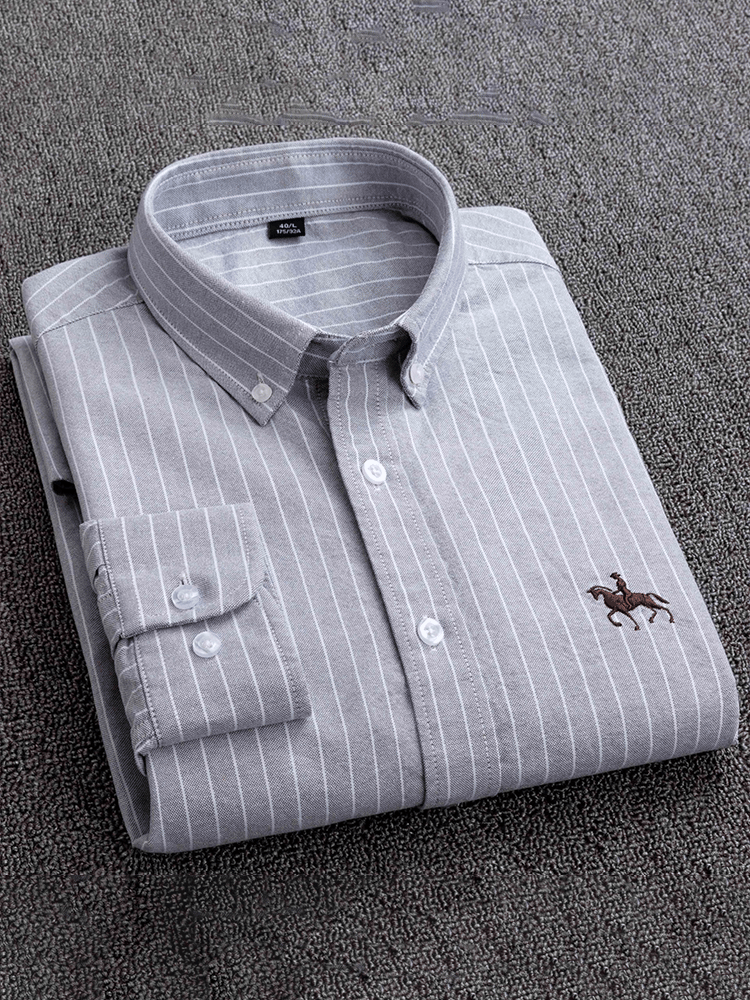 Camisa de algodón Oxford de manga larga ejecutivo para hombre
