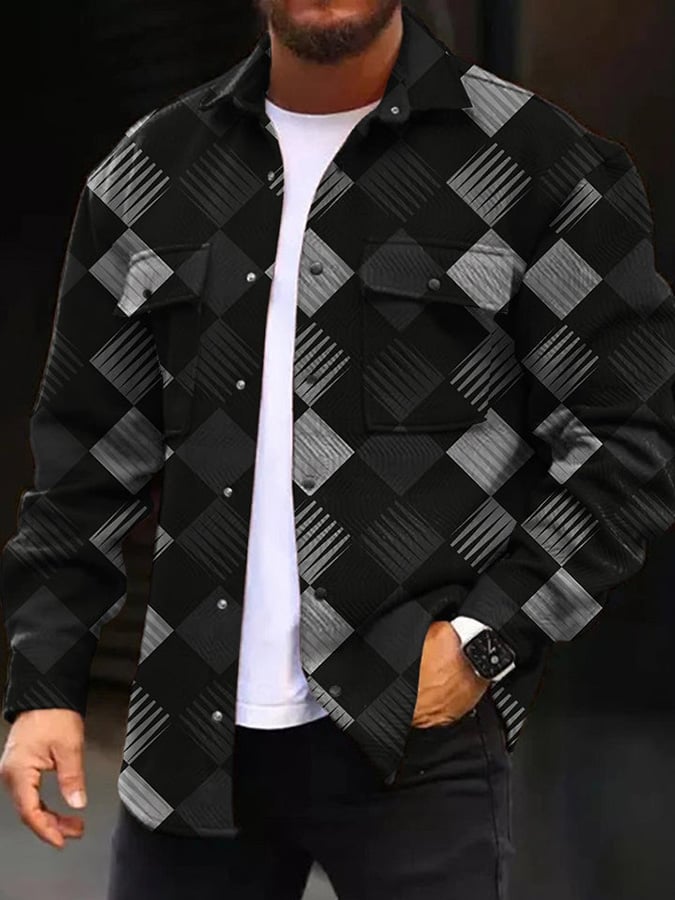 Abrigo de moda Simple geométrico estampado lanaen para hombre