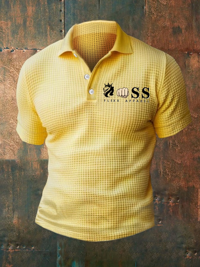 Camisa polo casual Waffle de manga corta para hombre