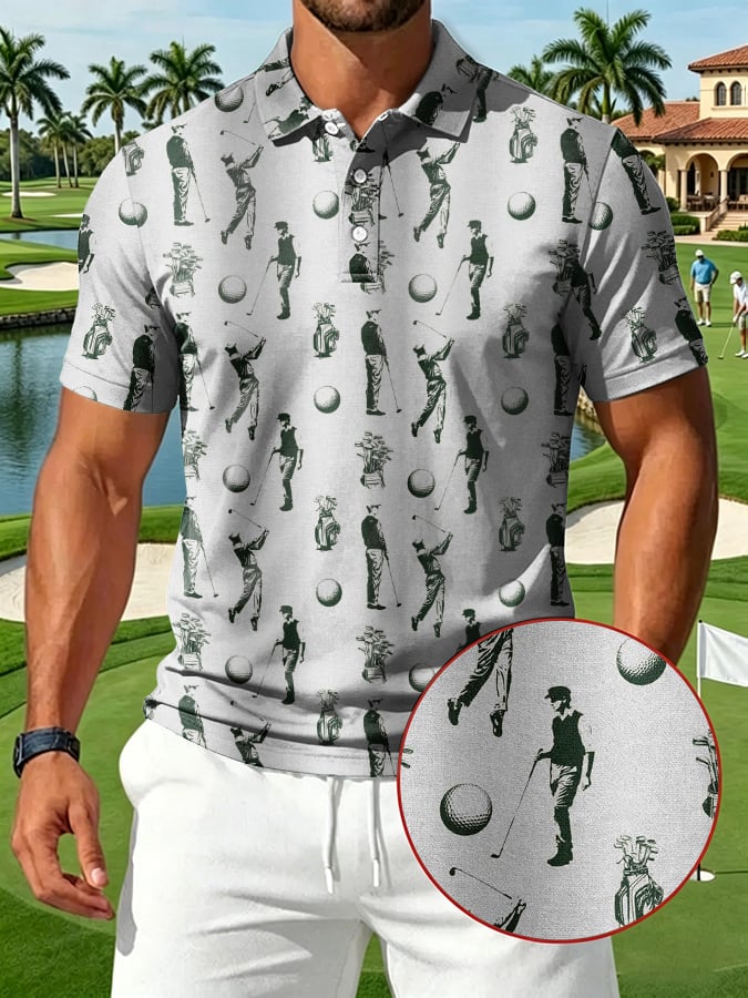 Camisa polo vintage Golf estampado casual para hombre