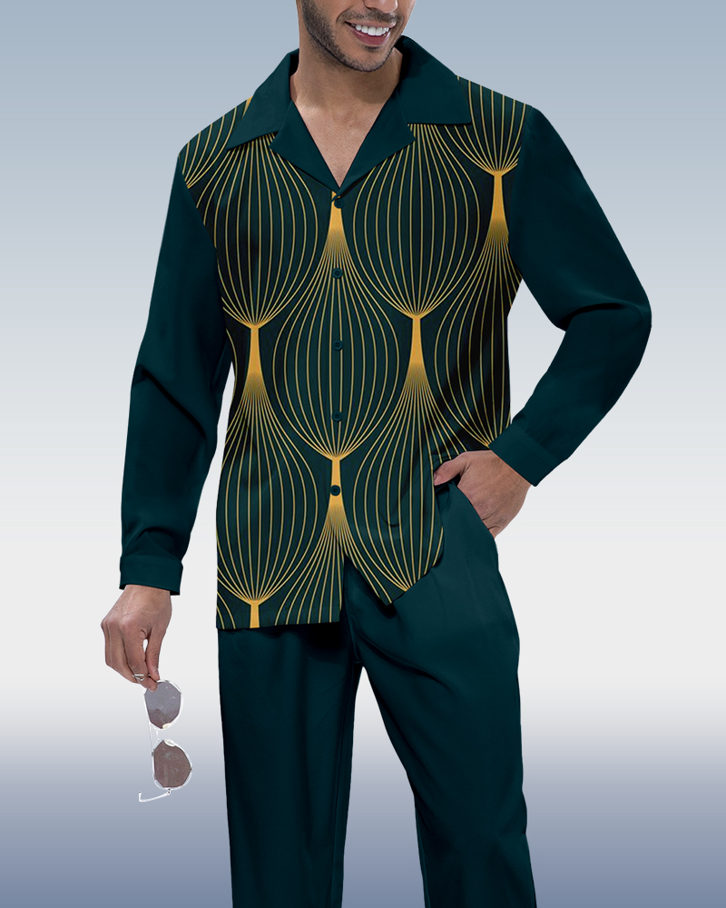 Camisa retro estampado de manga larga walking suit 357 para hombre