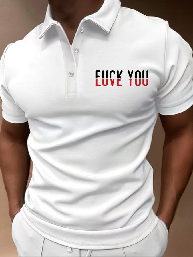Camisa polo F*ck You Love You estampado de manga corta casual para hombre