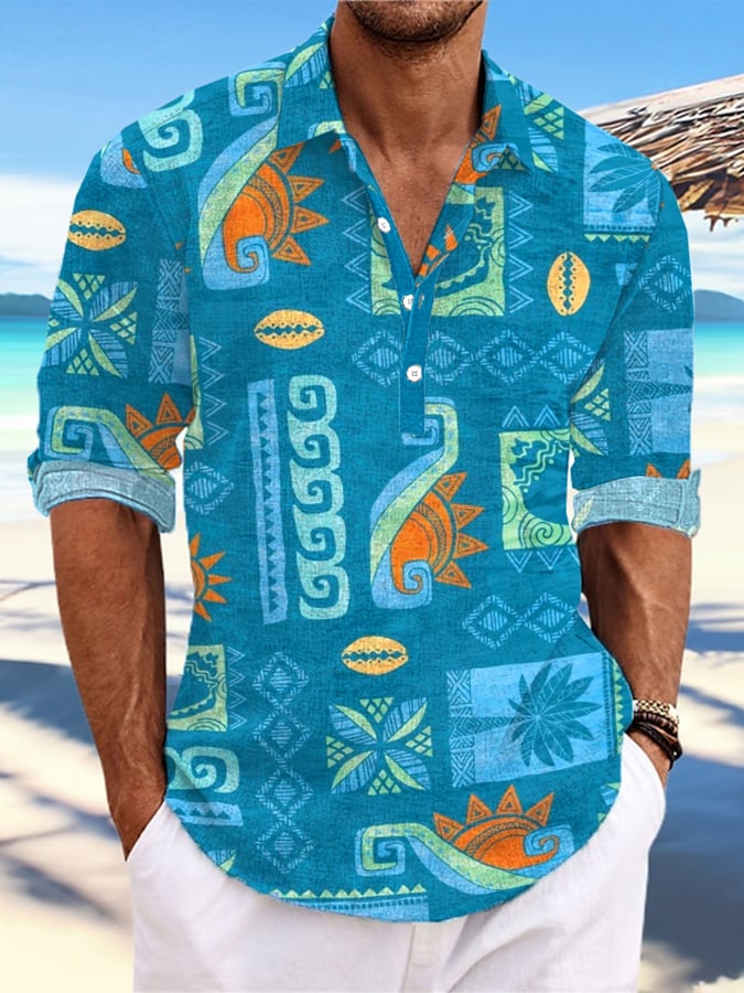 Camisa casual Hawaiian estampado Stand Collar para hombre