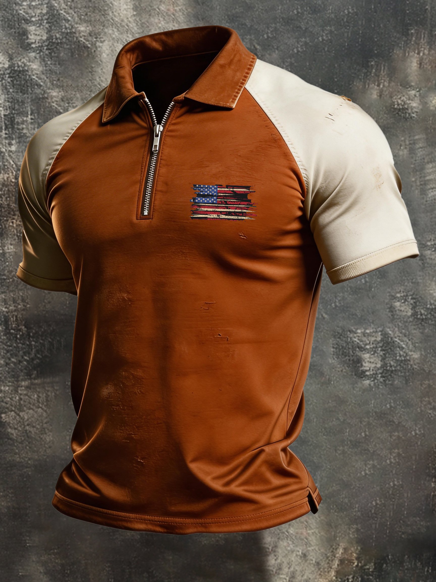 Camisa polo retro "Patriot" Color-Block de manga corta Half-Zip para hombre