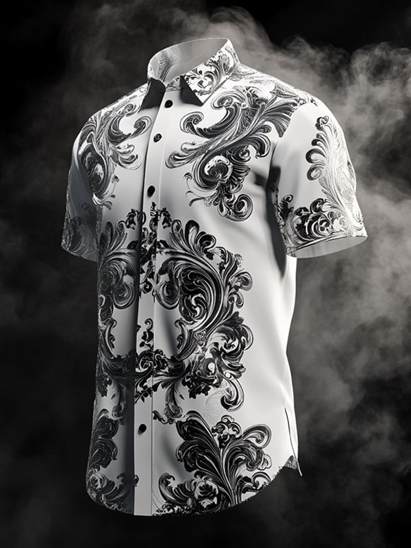 Camisa vintage Dark Baroque estampado de manga corta para hombre