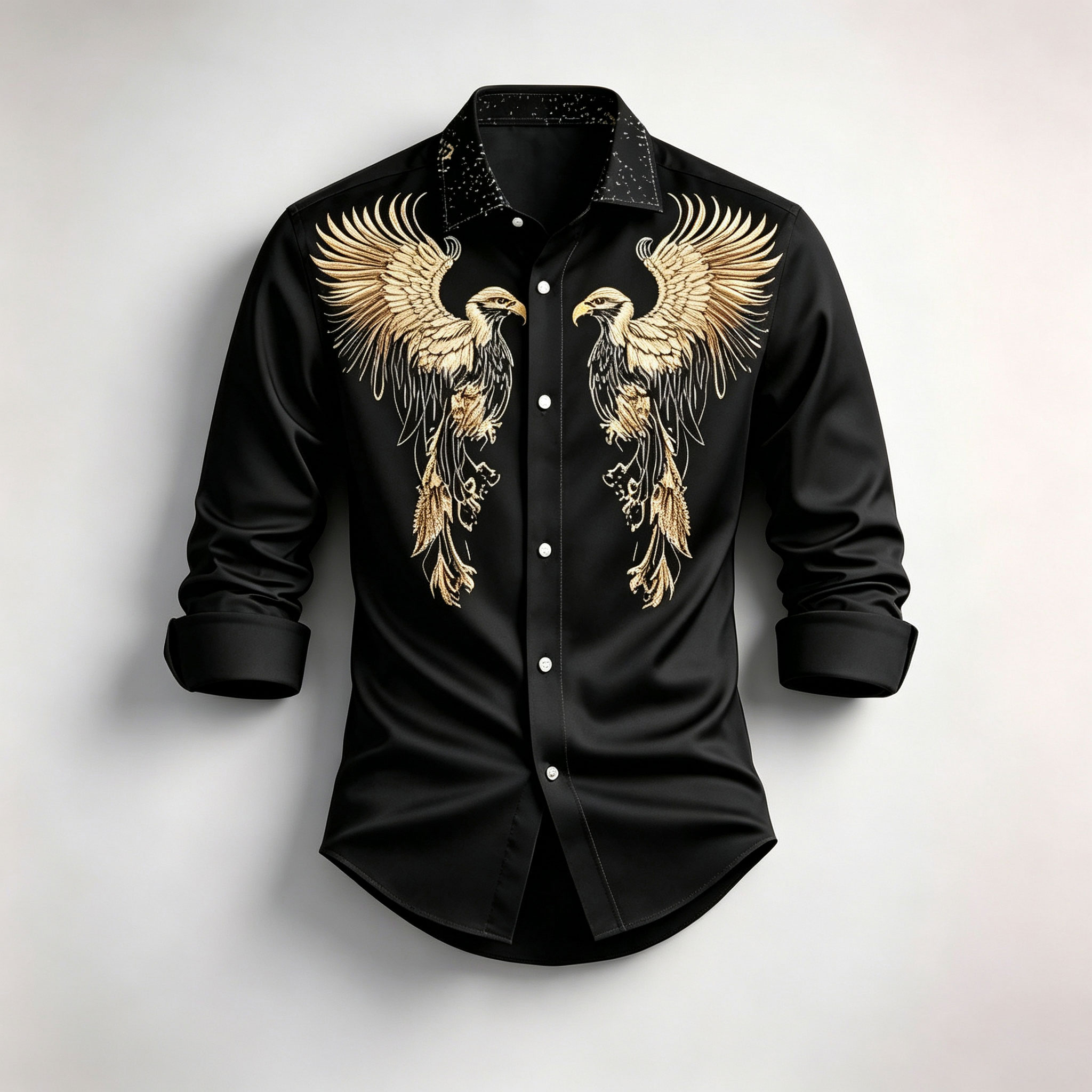 para hombre de manga larga camisa with Gold Bird Print