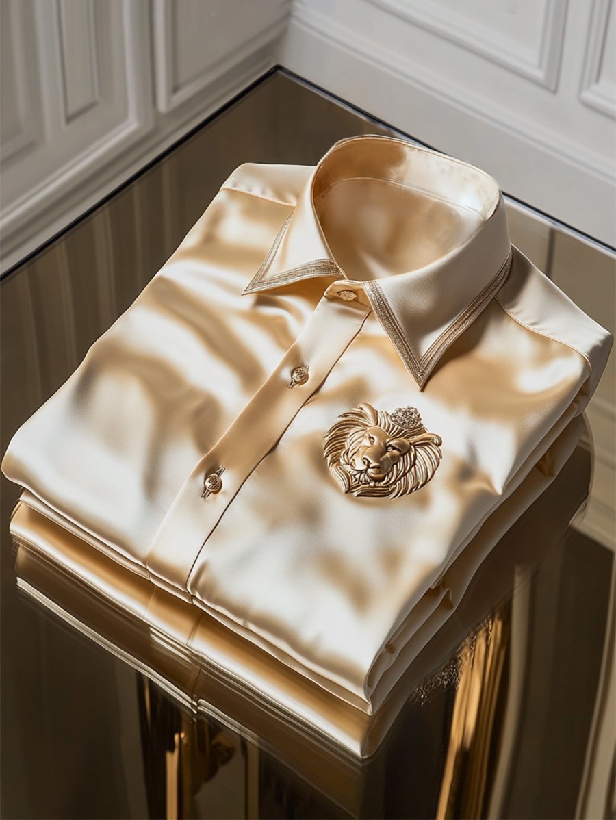 Camisa seda Lion de lujo ejecutivo de manga larga para hombre