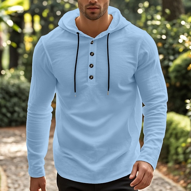 Camisa Beach Wear Hooded camisa Solid / Plain Color Street Going out Black White Khaki Gray de manga larga Hooded Summer Clothing Apparel Adjustable Drawstring Hood para hombre