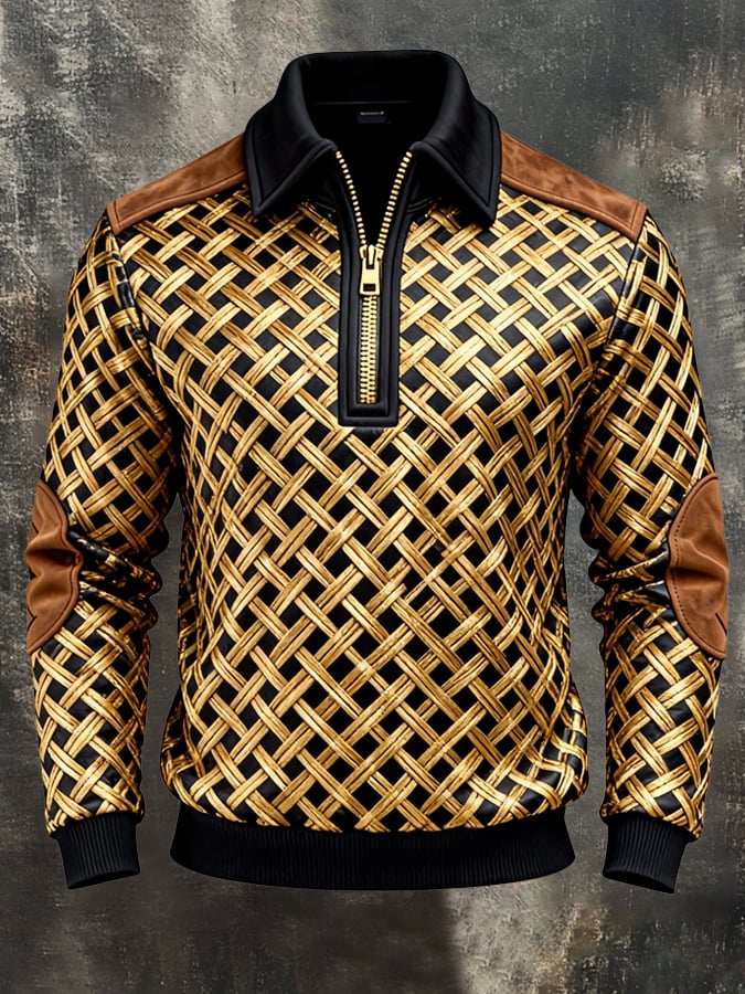 Sudadera retro en bloques de color estampado cierre para hombre
