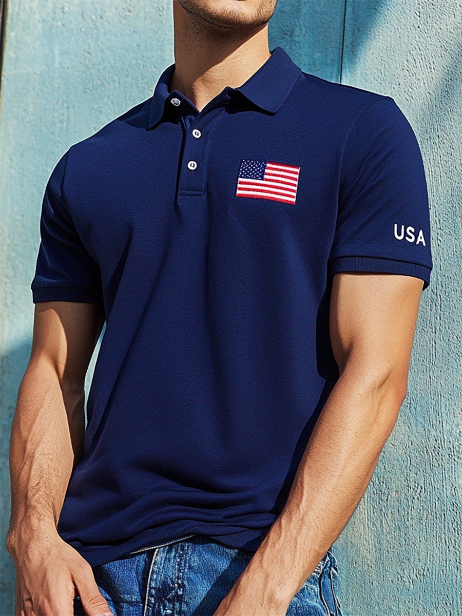 Camisa polo ejecutivo casual Independence Day Button de manga corta para hombre