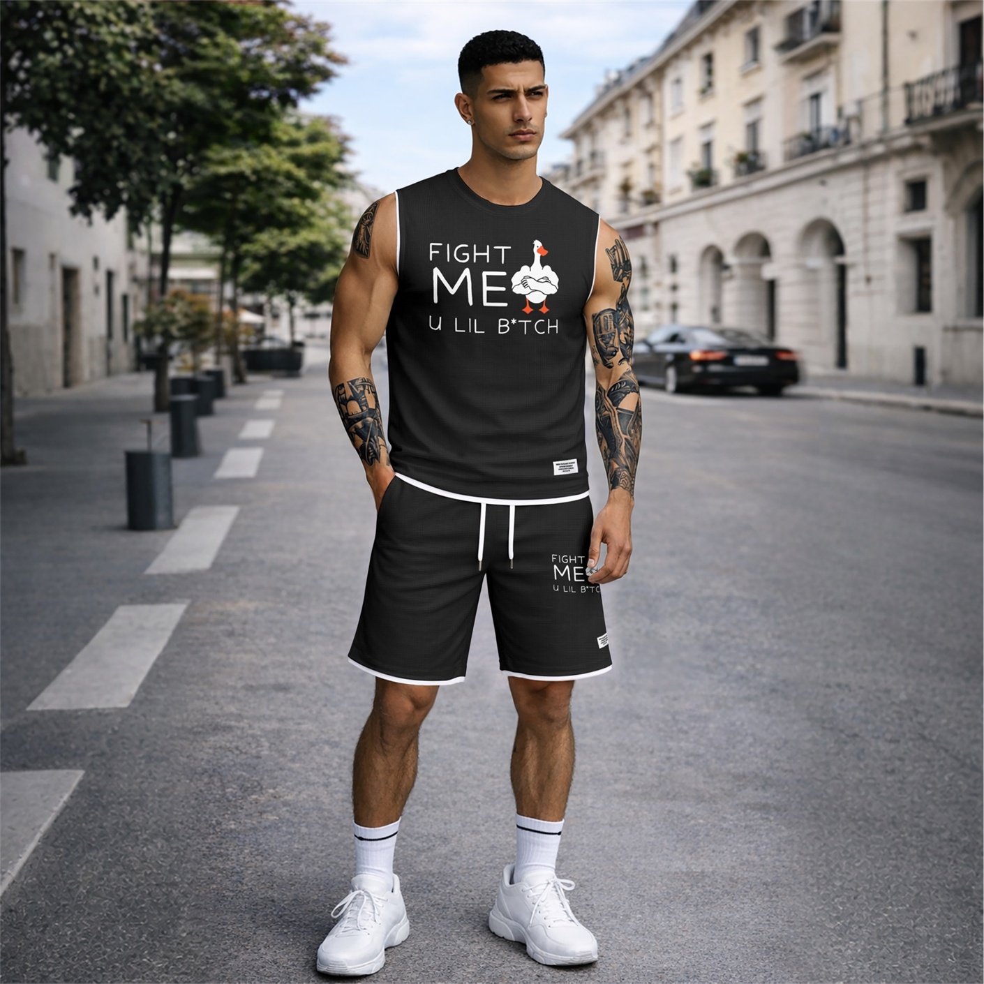 Shorts 2 Piece Graphic Set, Sleeveless Tank Top and casual shorts Outfit, Regular Fit Summer Clothing Set for Men, Streetwear Matching Set for Vacation Gym para uso diario Wear and para exterior Looks para hombre