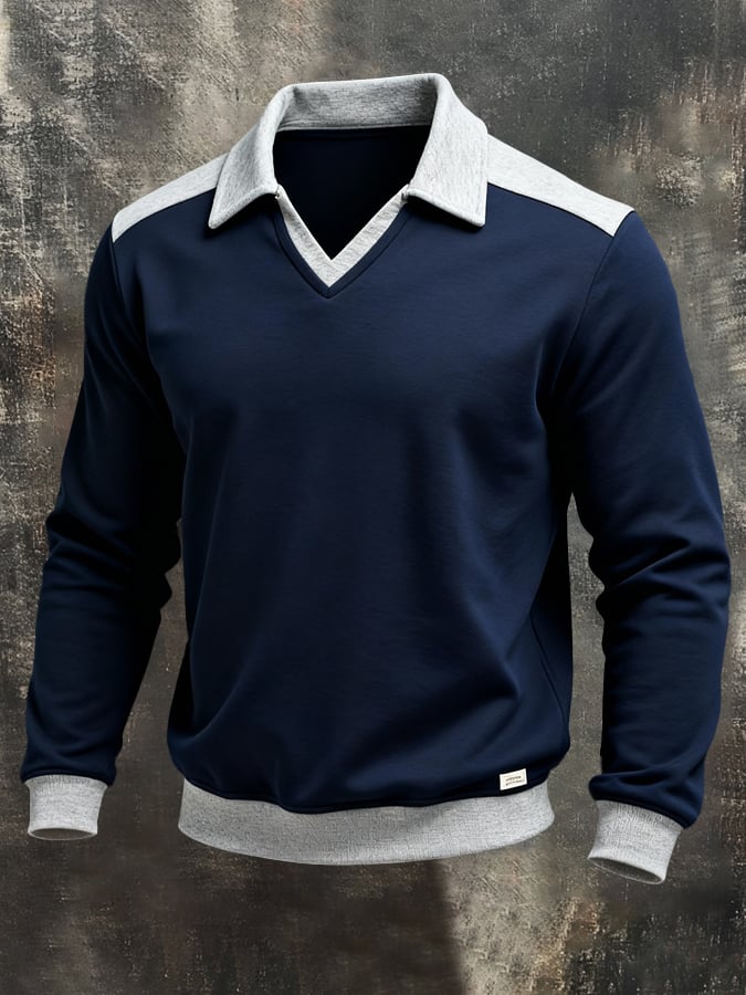 Sudadera vintage Color-Block de manga larga With Seagull cuello para hombre