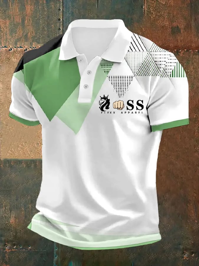 Camisa polo retro Letter estampado casual para hombre