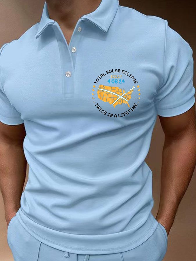 Camisa polo Twice In A Lifetime Total Solar Eclipse estampado casual para hombre