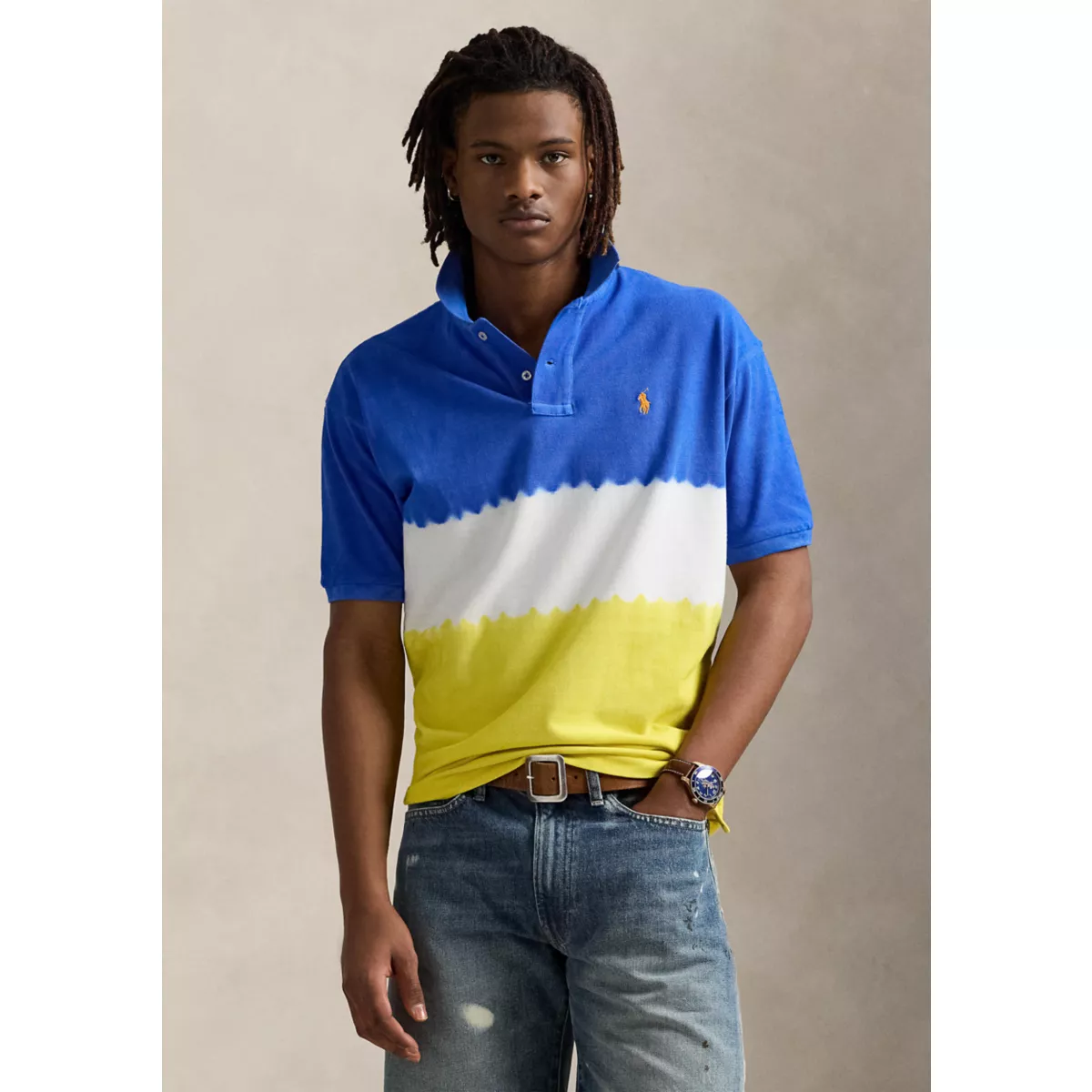 Classic Fit Dip Dyed Mesh Polo Shirt - 1