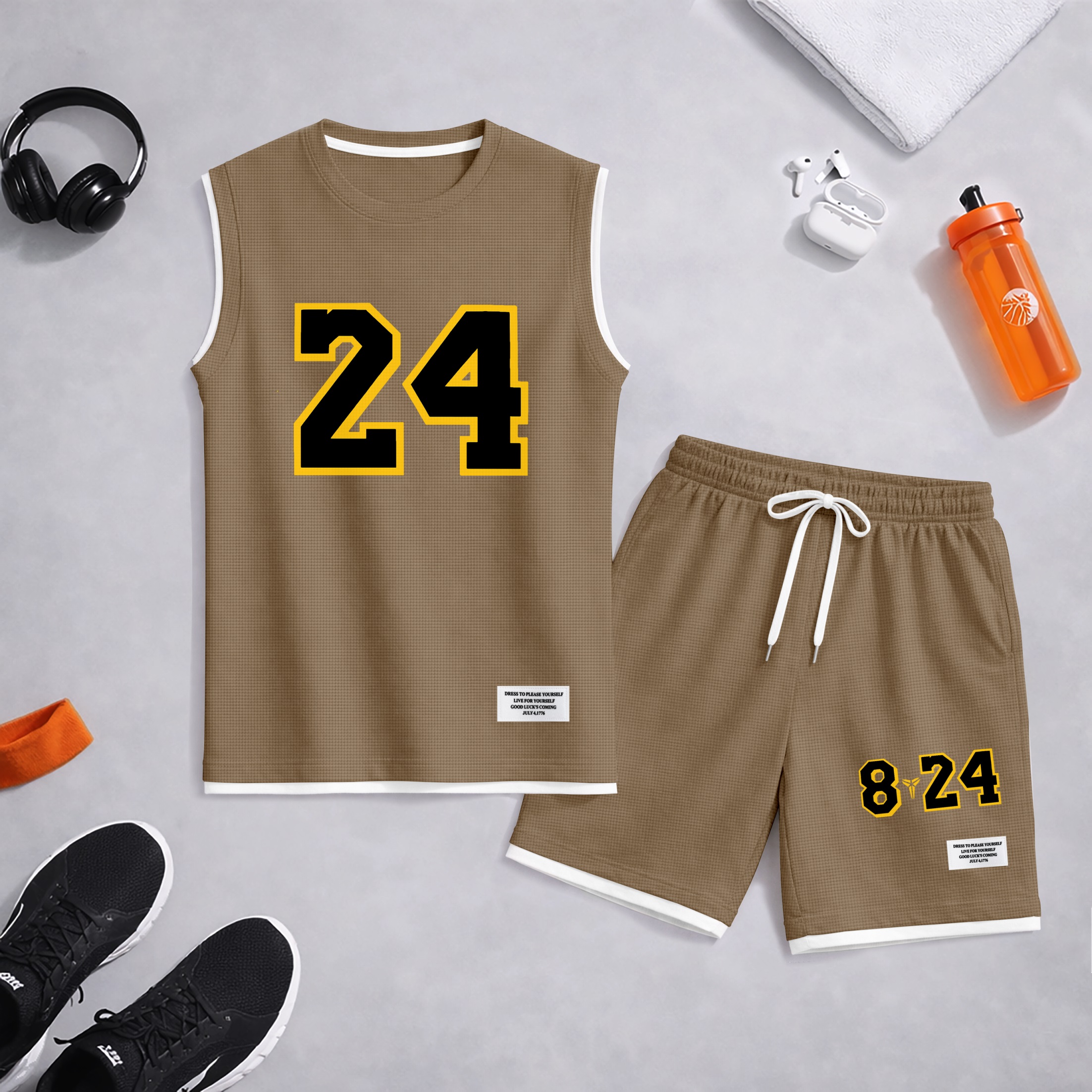 Shorts Number 24 Graphic estampado Summer Set Sleeveless Tank Top & Matching Outfit, Basketball Style Double Number estampado Lightweight casual Streetwear Athletic Set for Everyday & para trabajoout para hombre