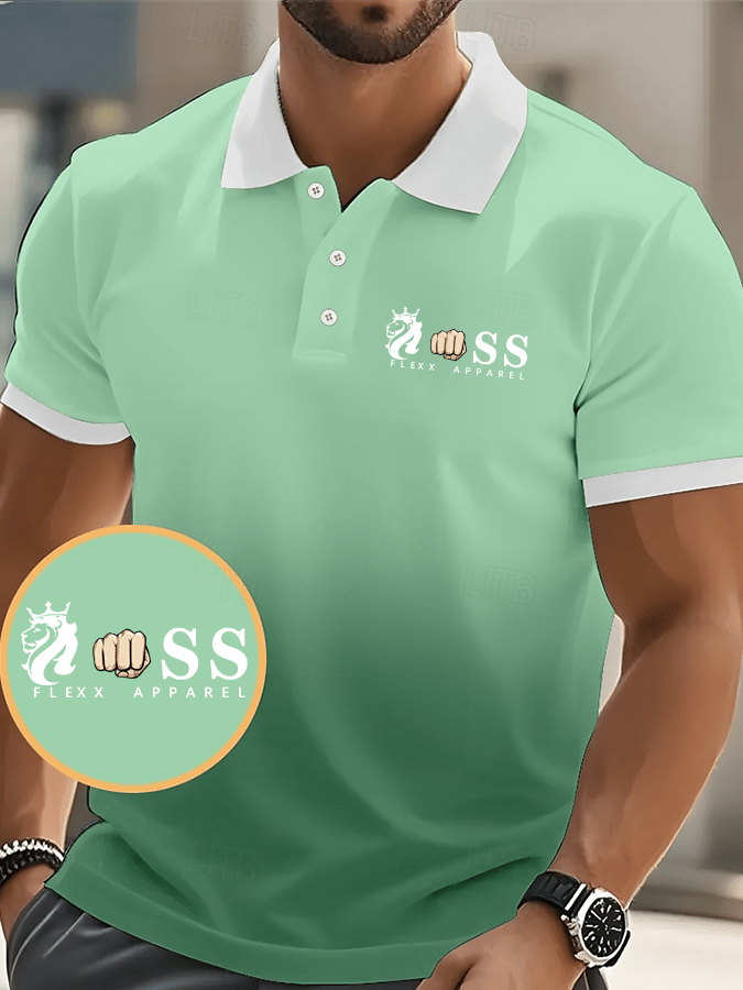 Camisa polo elegantee Letter estampado degradado Design casual para hombre