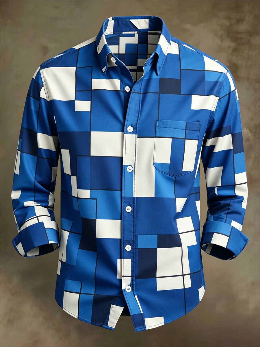 para hombre retro ejecutivo Bag House Geometric de manga larga camisa