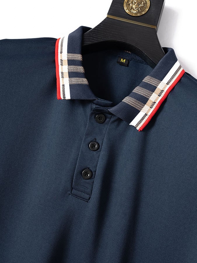Camisa polo acanalado floral cuello de color sólido Button Up de manga corta para hombre