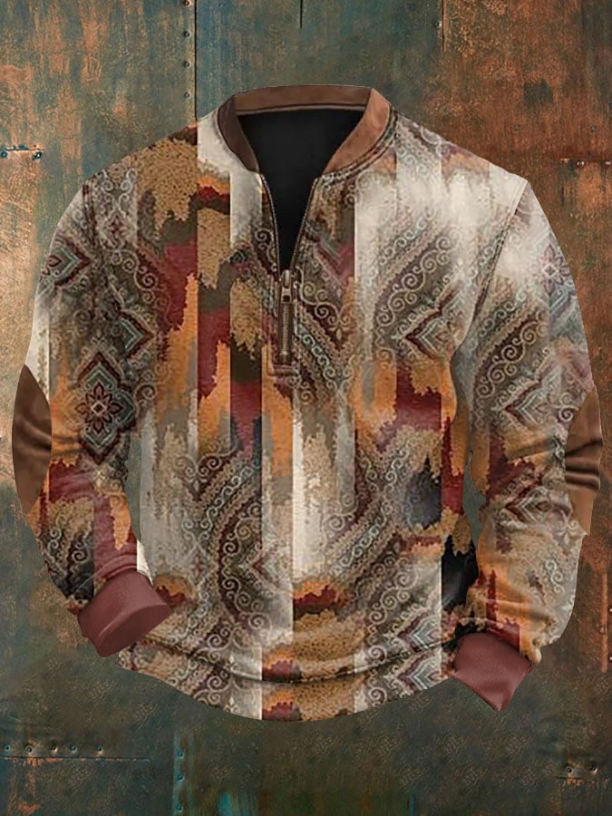 Sudadera retro geométrico estampado para hombre