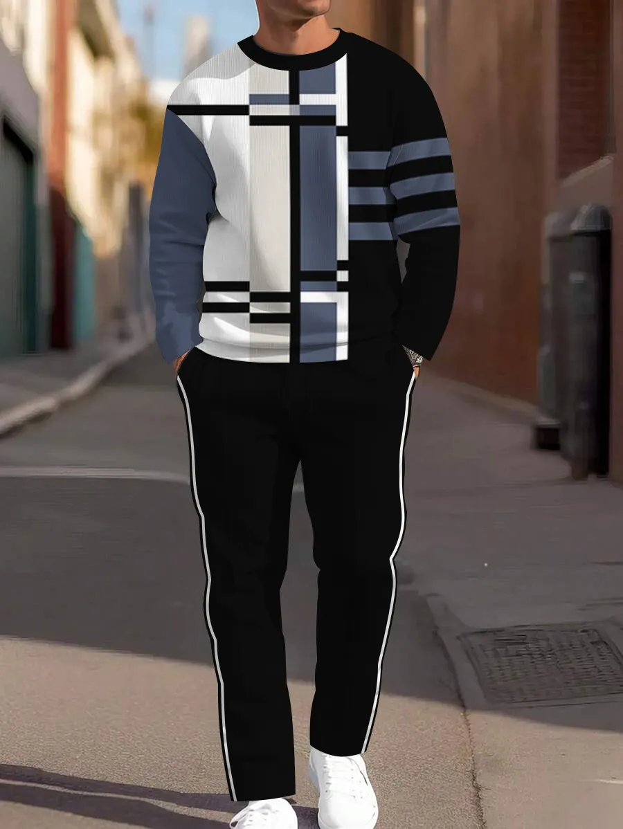 Simple Colorblock Round Neck casual Sports Set 0138 para hombre