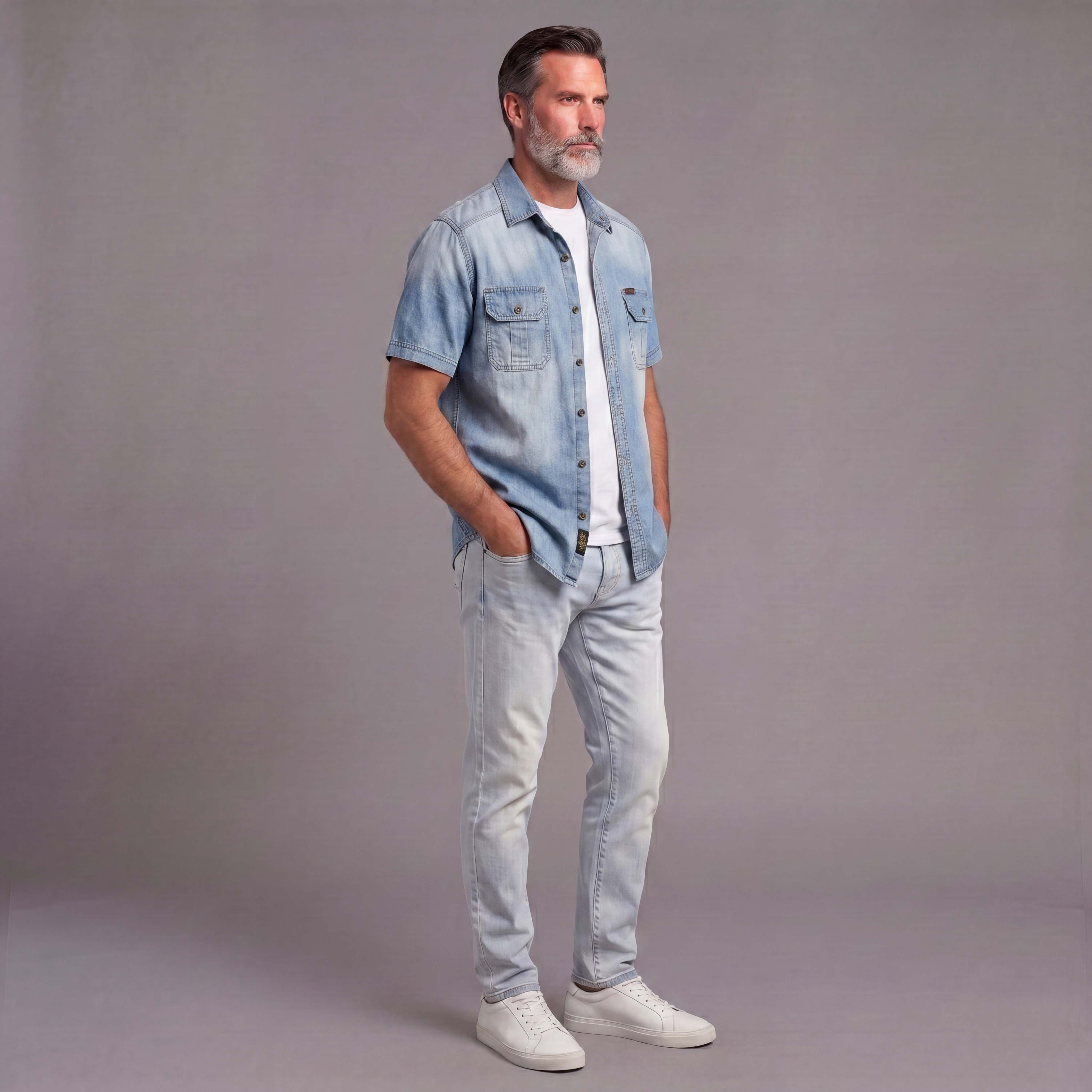 Camisa Summer de manga corta Denim para hombre