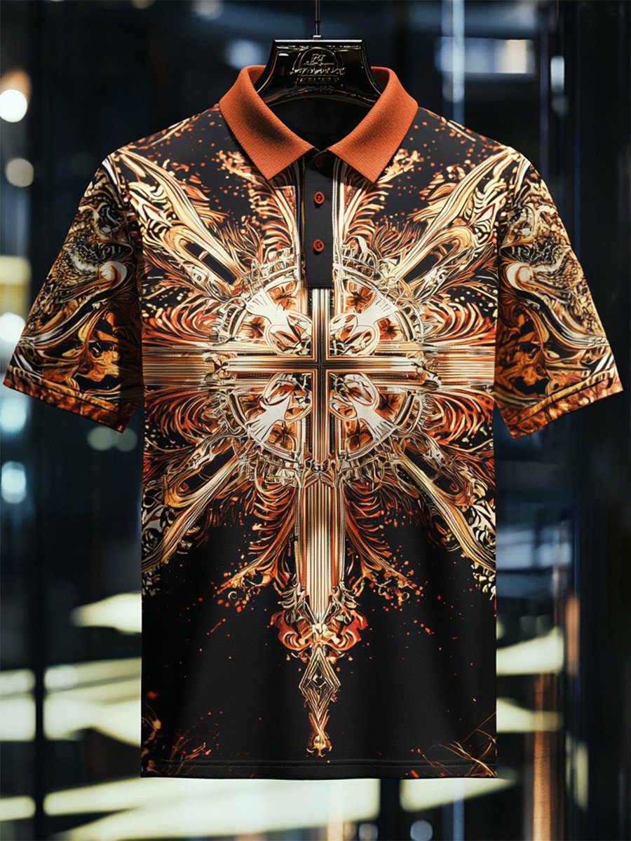 Camisa polo ejecutivo casual Cross Faith Button de manga corta para hombre