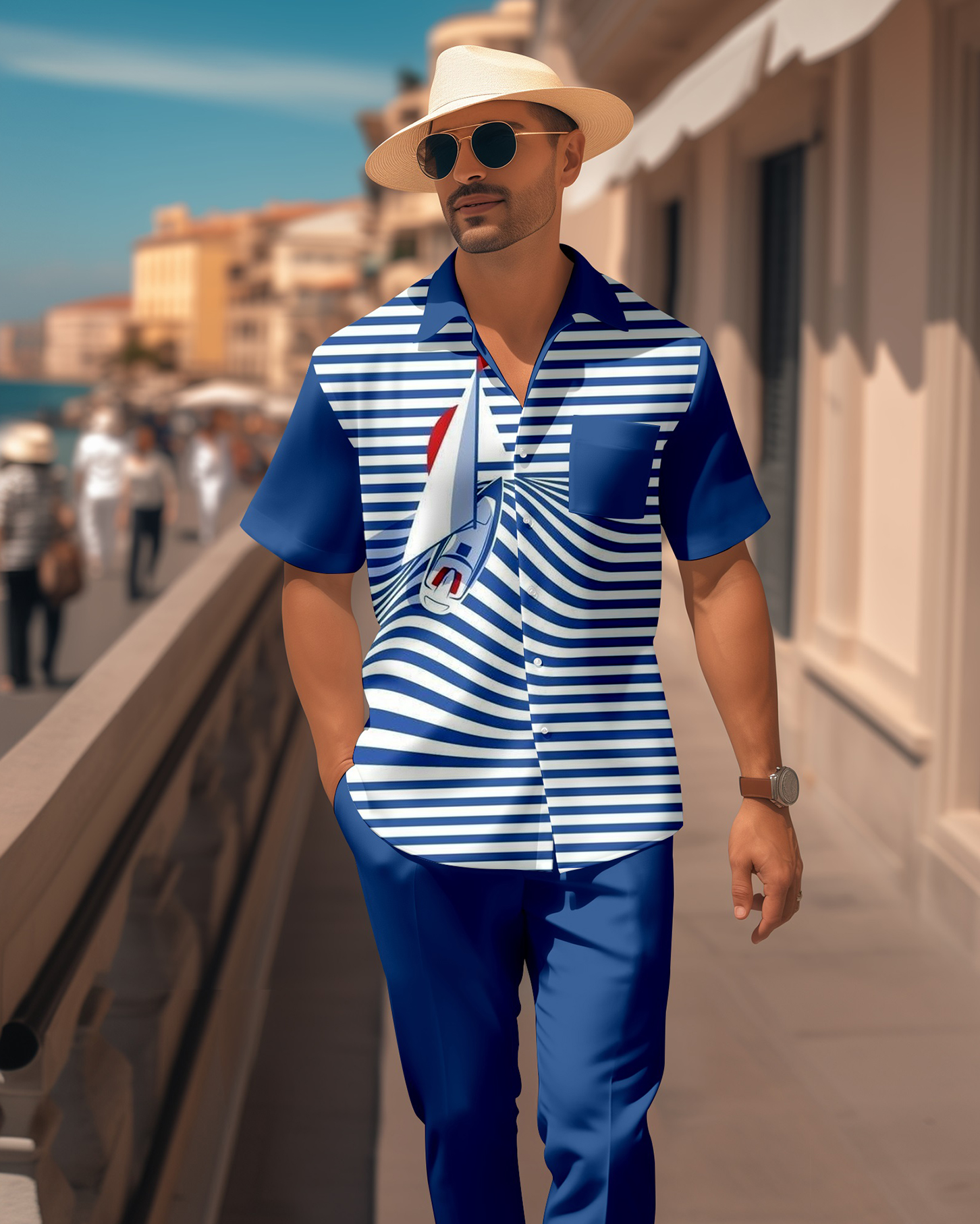 Camisa retro a cuadros Colorblock de manga corta Walking Suit 1652 para hombre