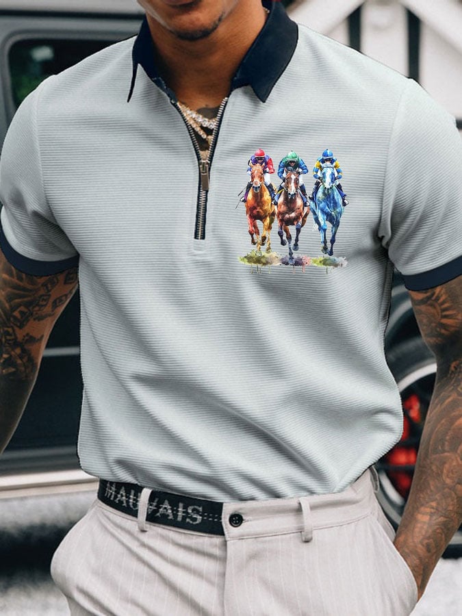 Camisa polo Horse Racing estampado casual para hombre