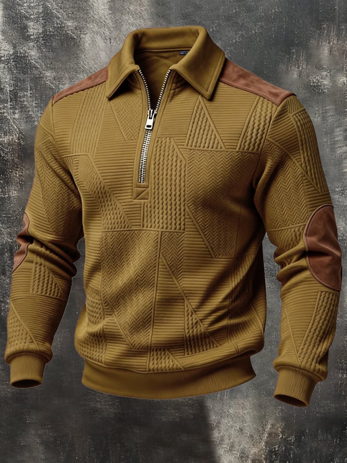 Sudadera retro jacquard texturizado Patchpara trabajo Comfortable Color-Blocked con cierre para hombre