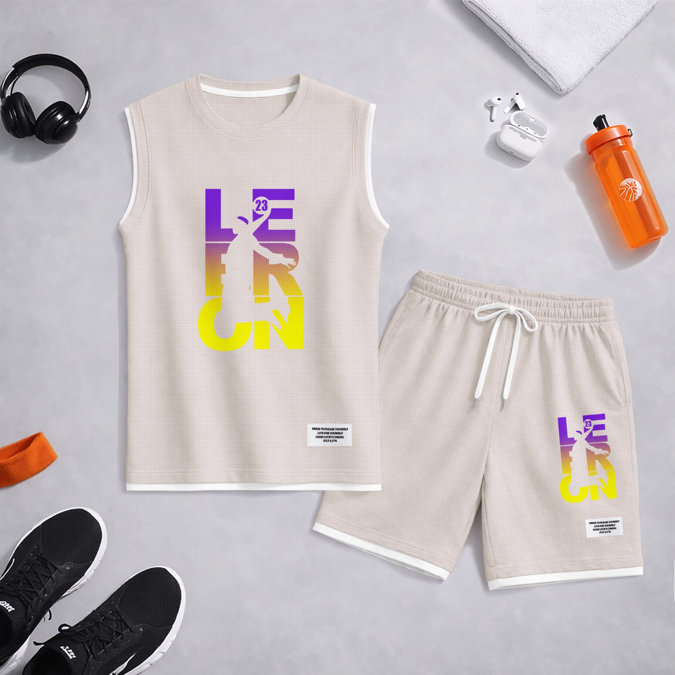 Shorts Basketball Gradient Letter Graphic estampado Summer Set Sleeveless Tank Top & Matching Outfit, Lightweight casual Streetwear Athletic Set for Everyday & Holiday para hombre