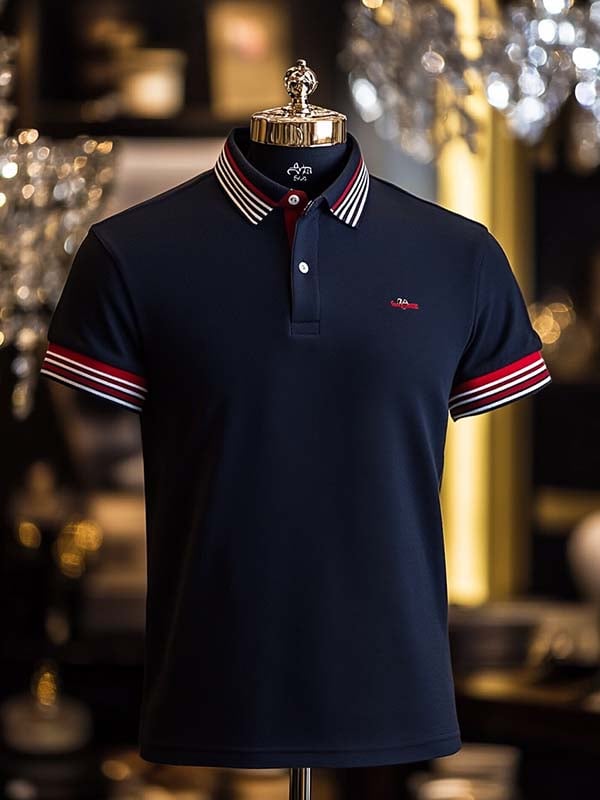 Camisa polo ejecutivo casual rayas Button de manga corta para hombre