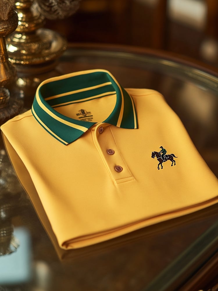 Camisa polo casual Yellow Logo Button de manga corta para hombre