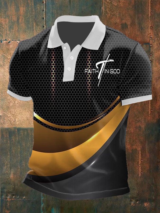 Camisa polo Faith Cross Abstract Line Art FAITH IN GOD casual para hombre
