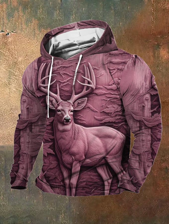 para hombre retro para exterior 3D Engraved Deer Hunting Print Hooded Sweacamiseta
