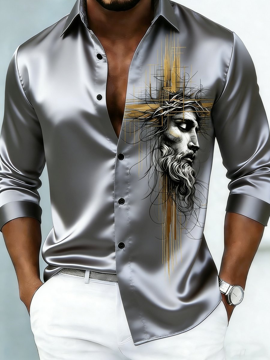 Camisa de lujo ejecutivo estampado de manga larga para hombre