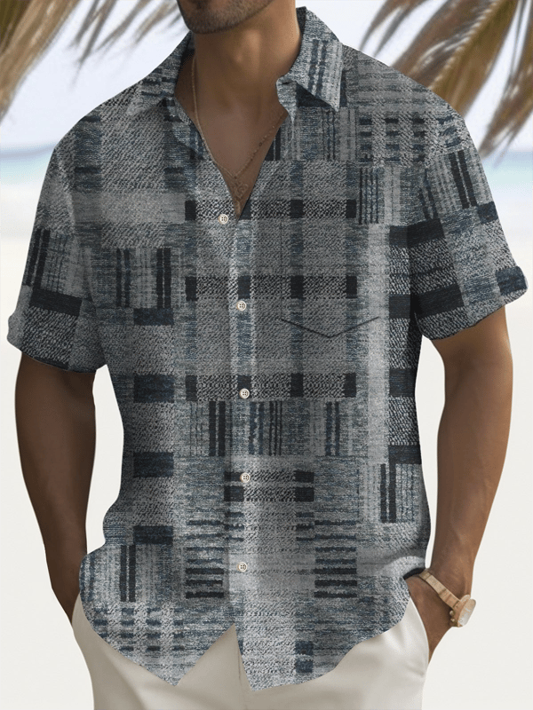 Camisa retro Hawaiian Vacation de manga corta para hombre