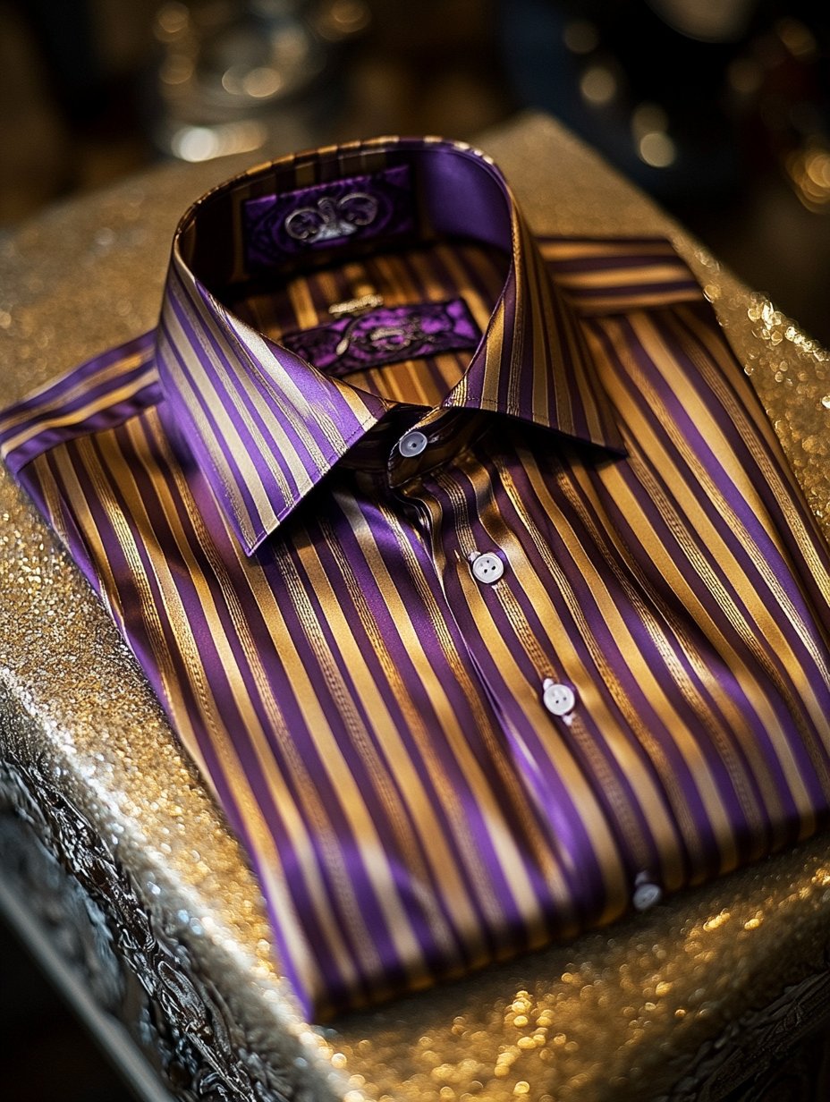 Camisa Purple Carnival Theme de lujo seda de manga larga para hombre
