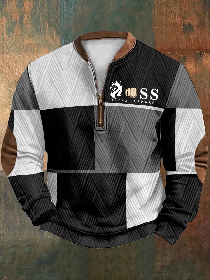 Sudadera retro Lettering Design cierre Neck tejido para hombre