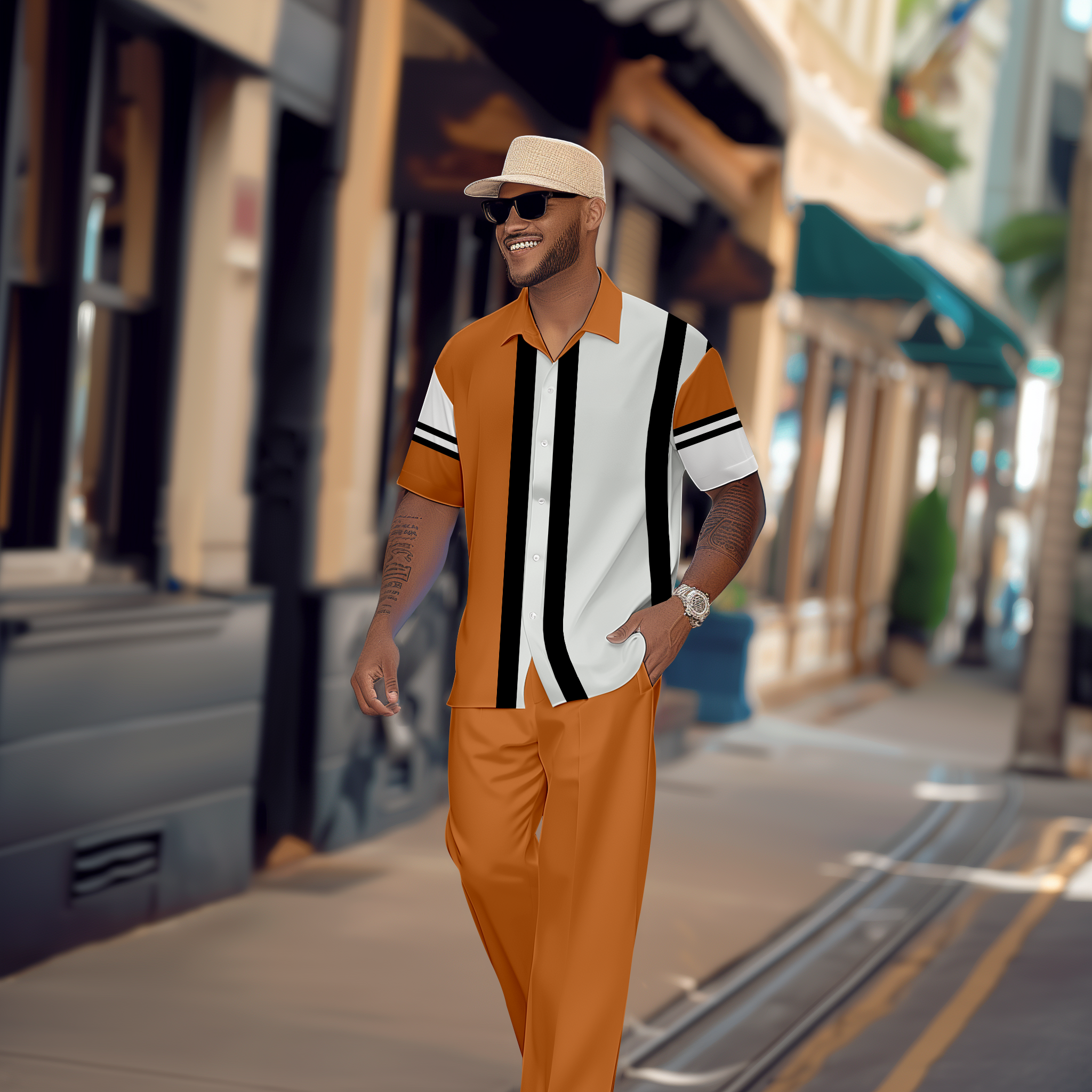 Camisa Gorgeous en bloques de color de manga corta Walking Suit 1157 para hombre