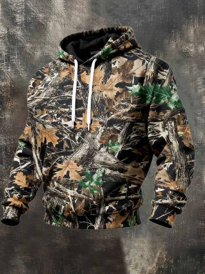 Sudadera retro desgastado en bloques de color camuflaje estampado casual de manga larga para hombre