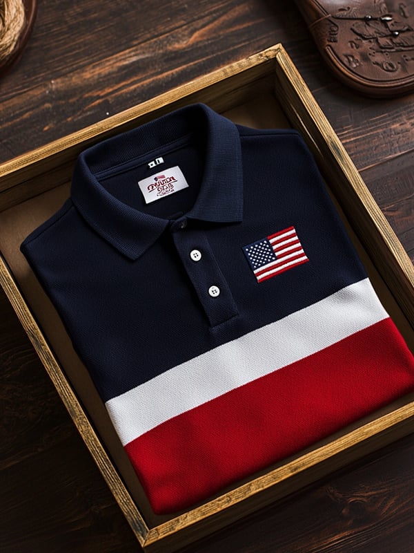 Camisa polo clásico ejecutivo Flag Independence Day de manga corta para hombre
